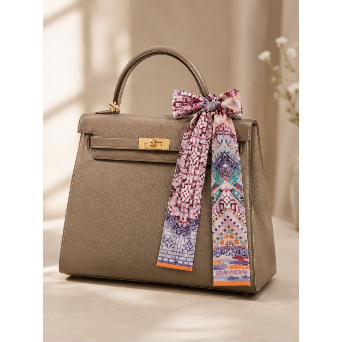 Louis Vuitton Multicolor Patterned Silk Bandeau Twilly Scarf