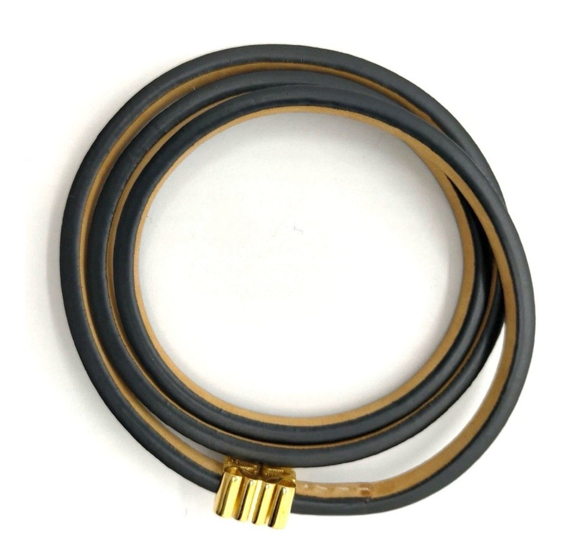 Loewe White Leather and Gold Anagram Twist Bangle Bracelet