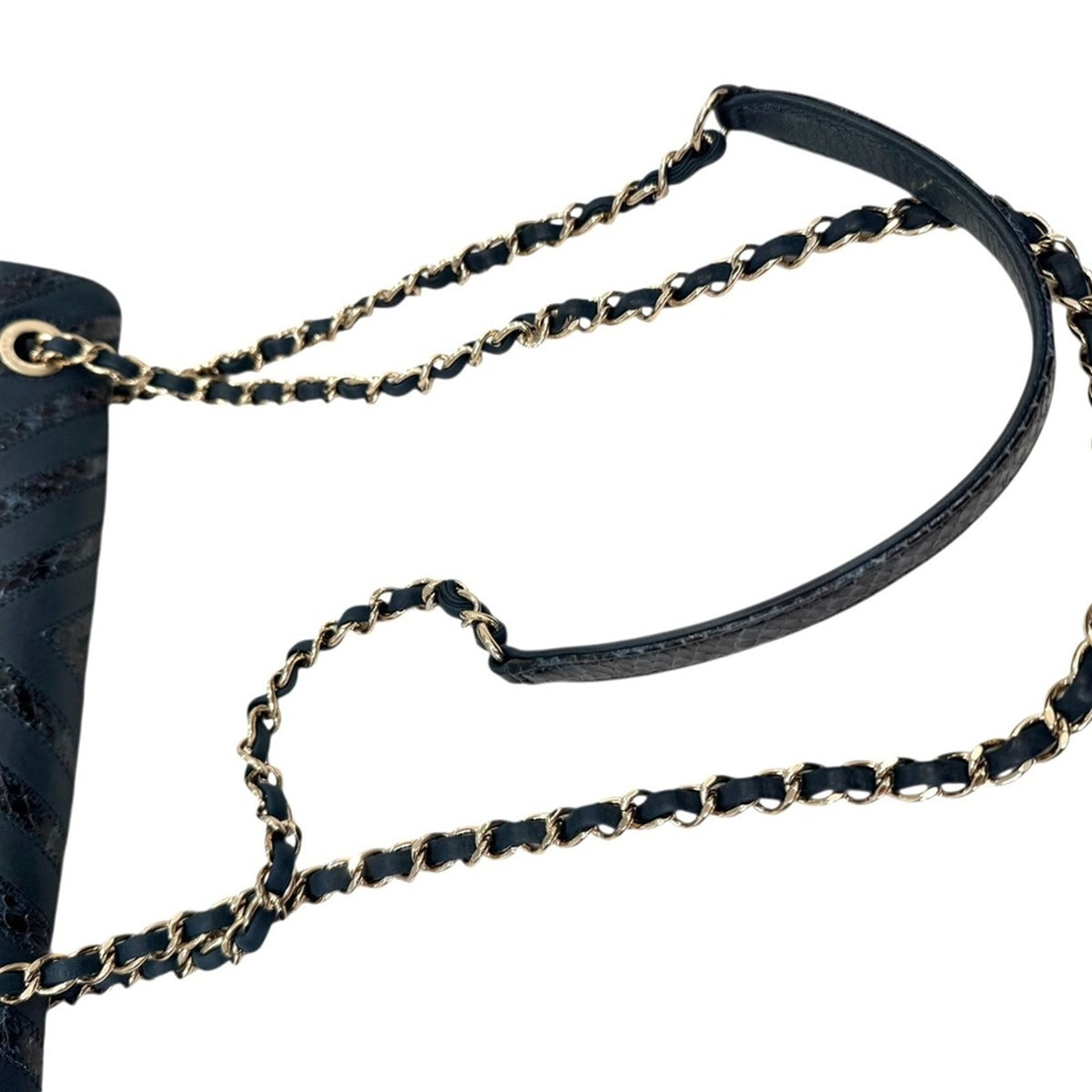 Chanel Navy Leather and Snakeskin Chevron Medium Single Flap Bag