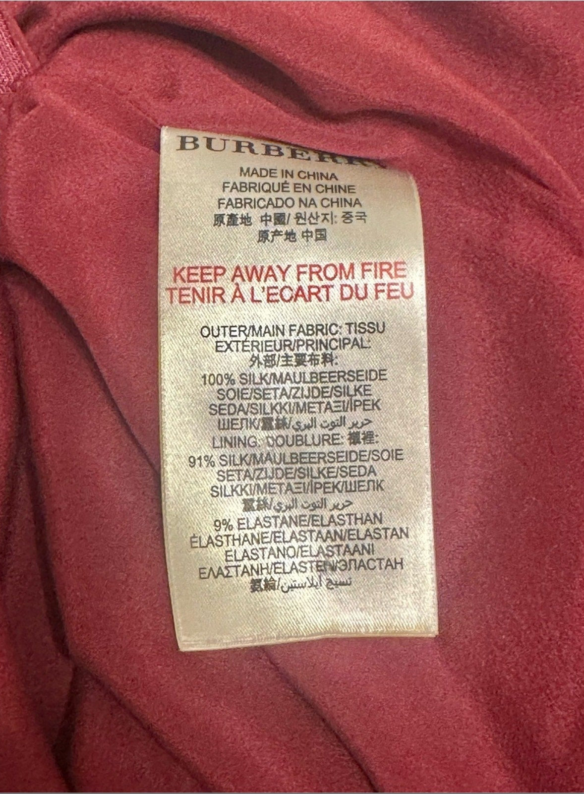 Burberry London Burgundy Silk V- Neck Mini Dress - US 4