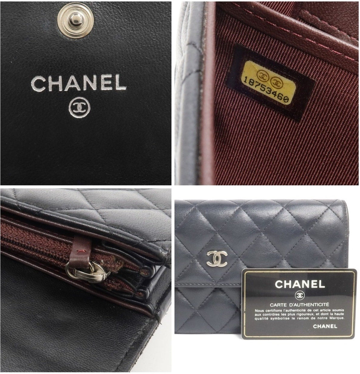 Chanel Black Quilted Lambskin Leather Flap Wallet