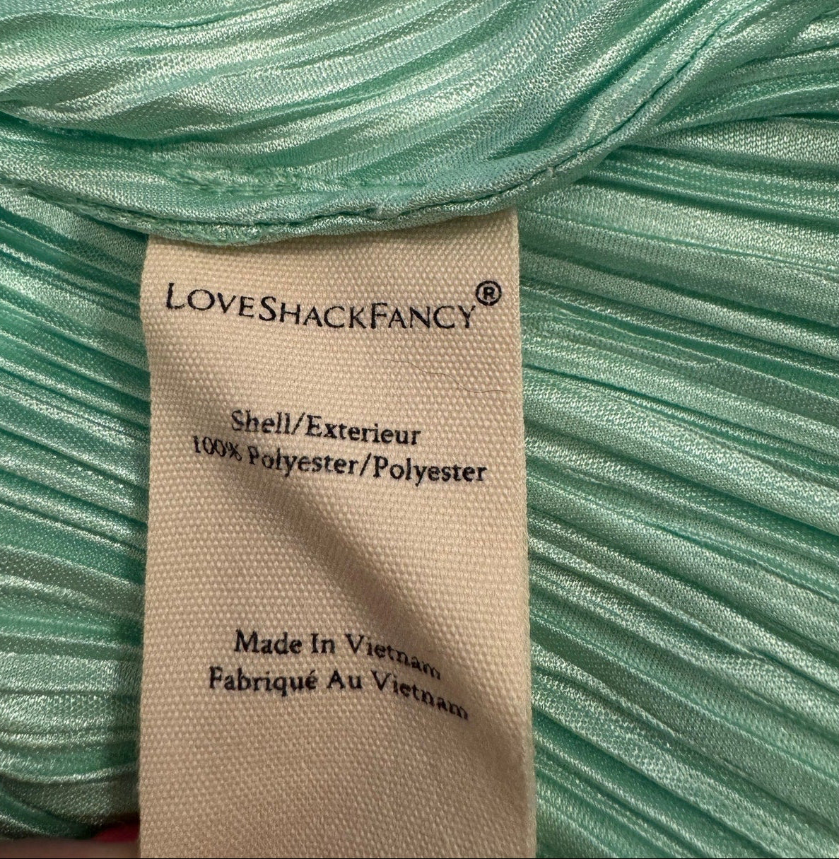 LoveShackFancy Green Pleated Long-Sleeve Mini Dress - Size 0