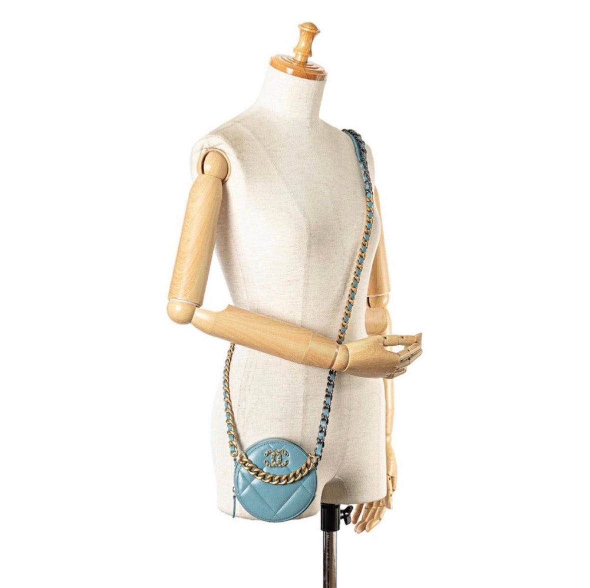 Chanel 19 Teal Lambskin Quilted Round Crossbody Bag