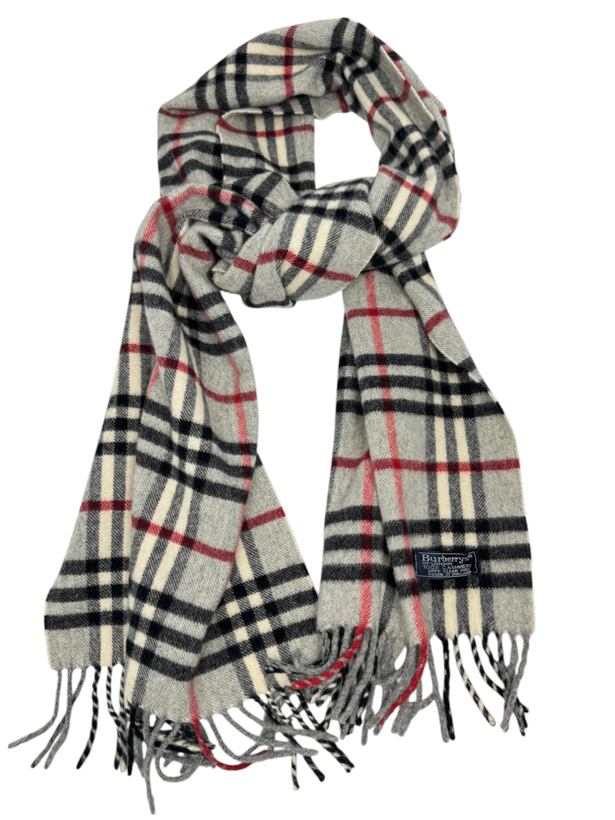 Burberry Cashmere Check Scarf - Grey, Black, White, & Red