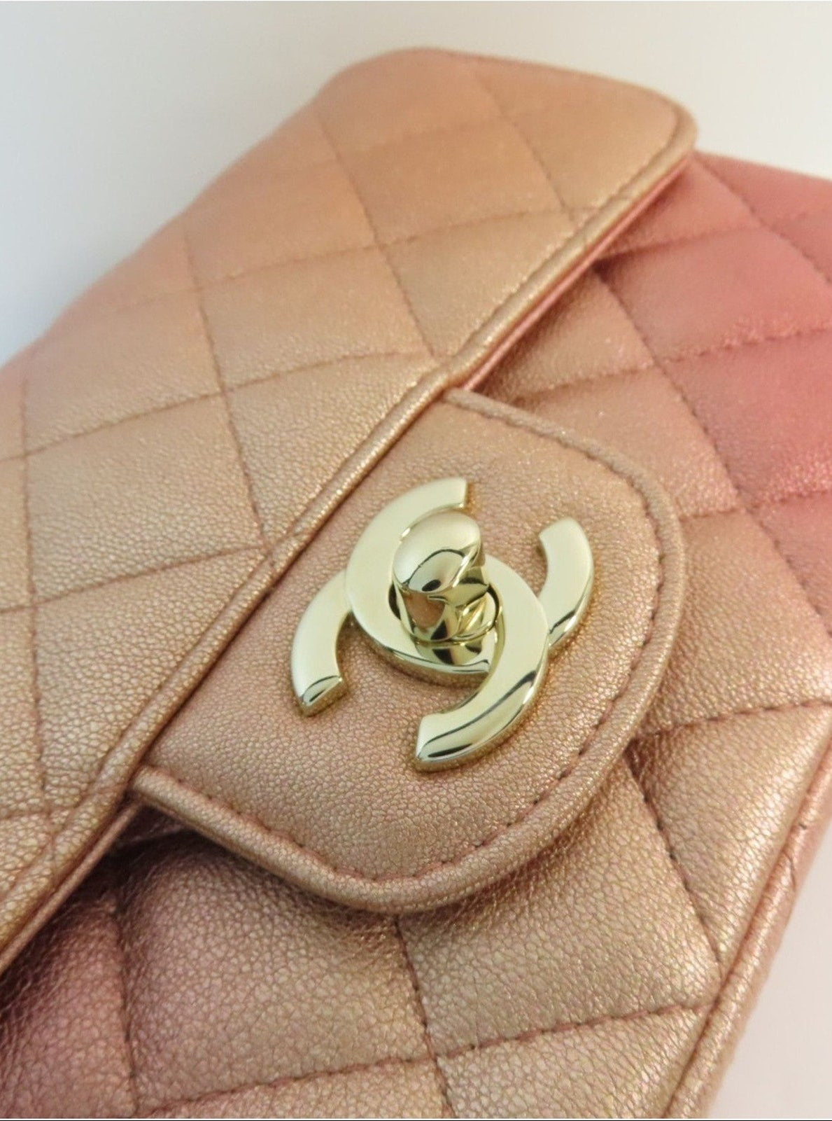 Chanel Metallic Pink Ombré Lambskin Quilted Classic Mini Flap Bag