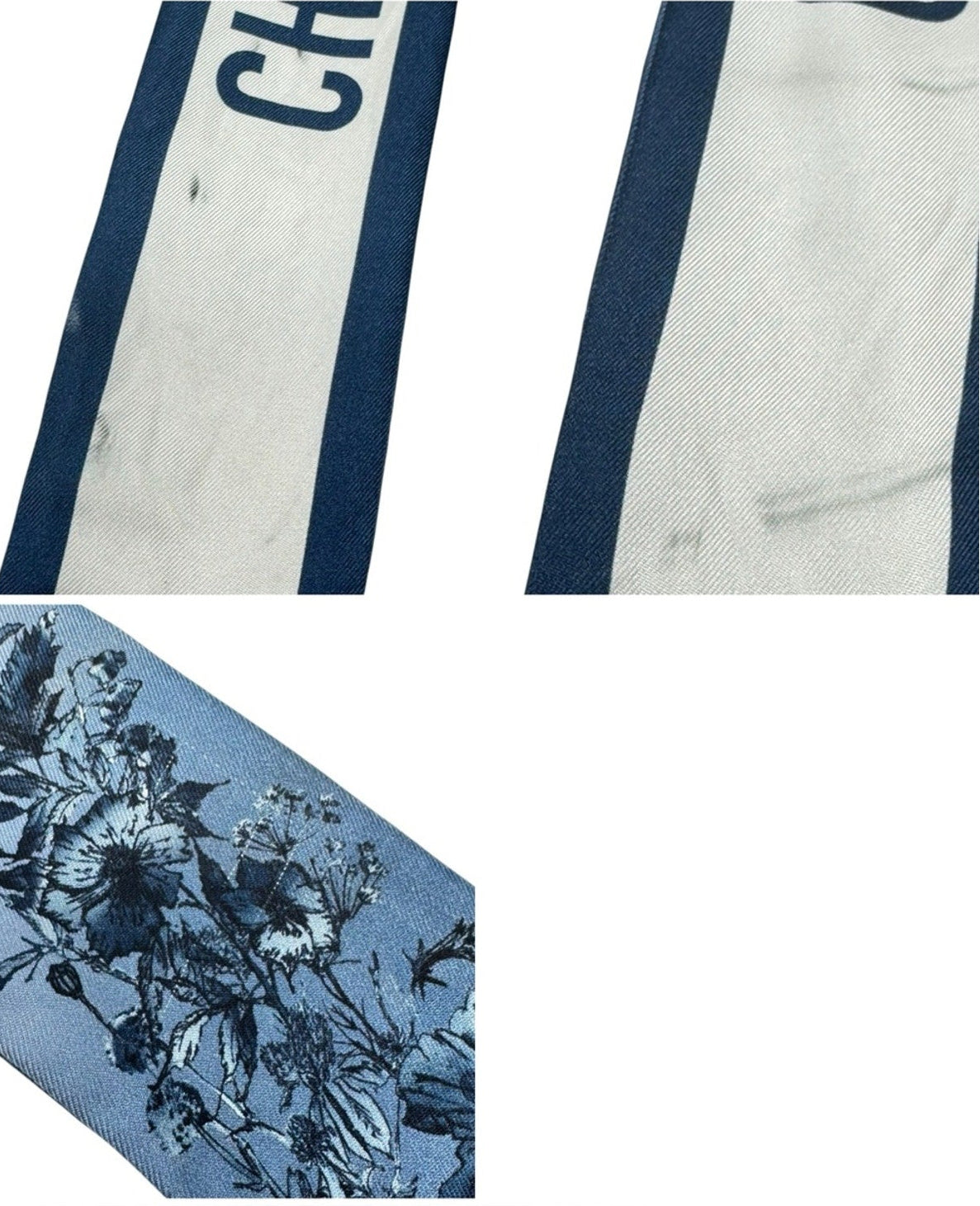 Christian Dior Blue Floral Mitzah Silk Scarf Twilly