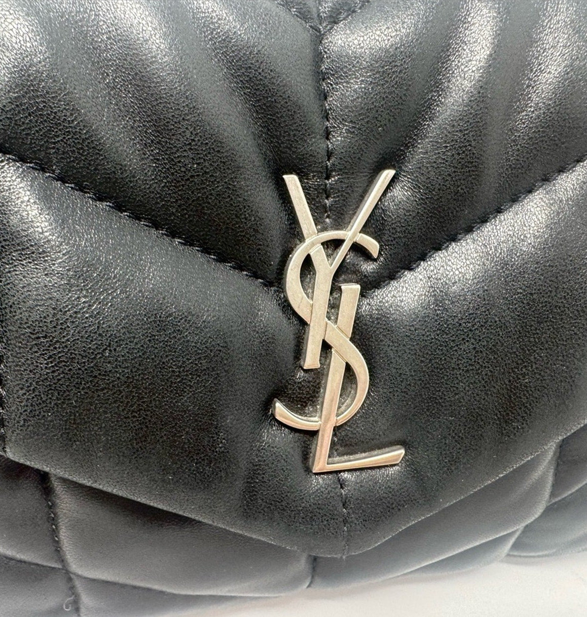 Saint Laurent Black Leather Quilted Toy Loulou Puffer with Silver YSL