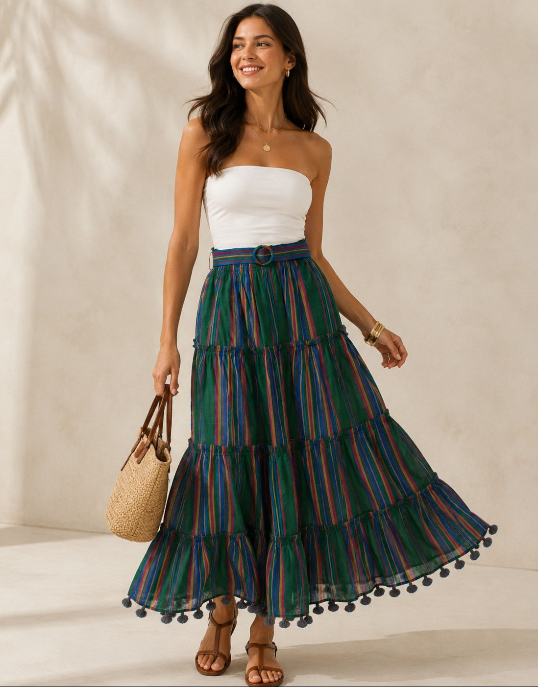 Zimmermann Multicolor Striped Tassel Maxi Skirt - US 10