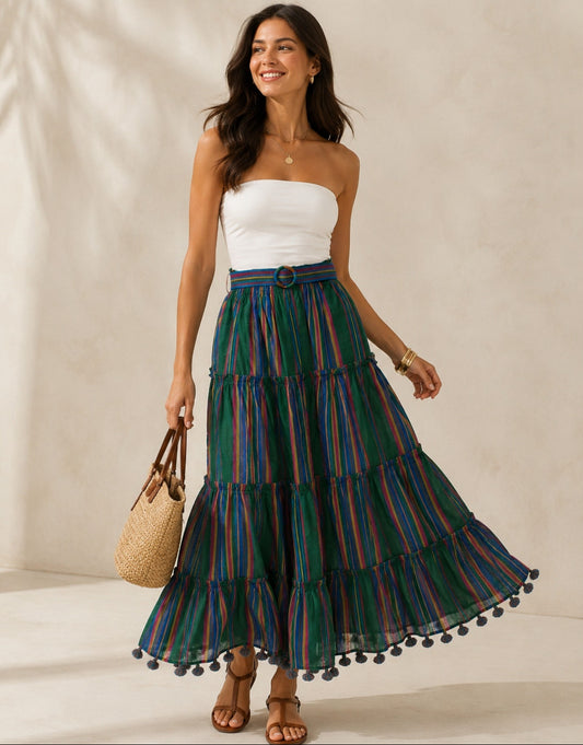 Zimmermann Multicolor Striped Tassel Maxi Skirt - US 10