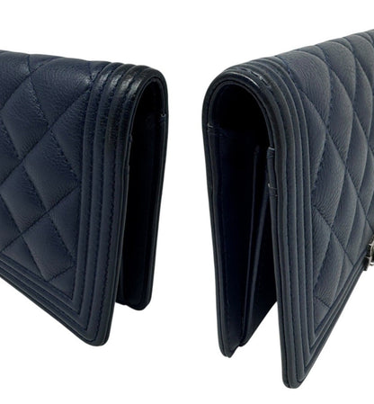 Chanel Navy Quilted Leather Boy Wallet