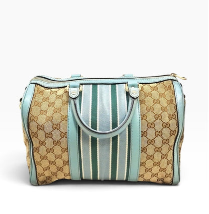 Gucci GG Canvas Web Stripe Boston Bag - Light Blue/Teal