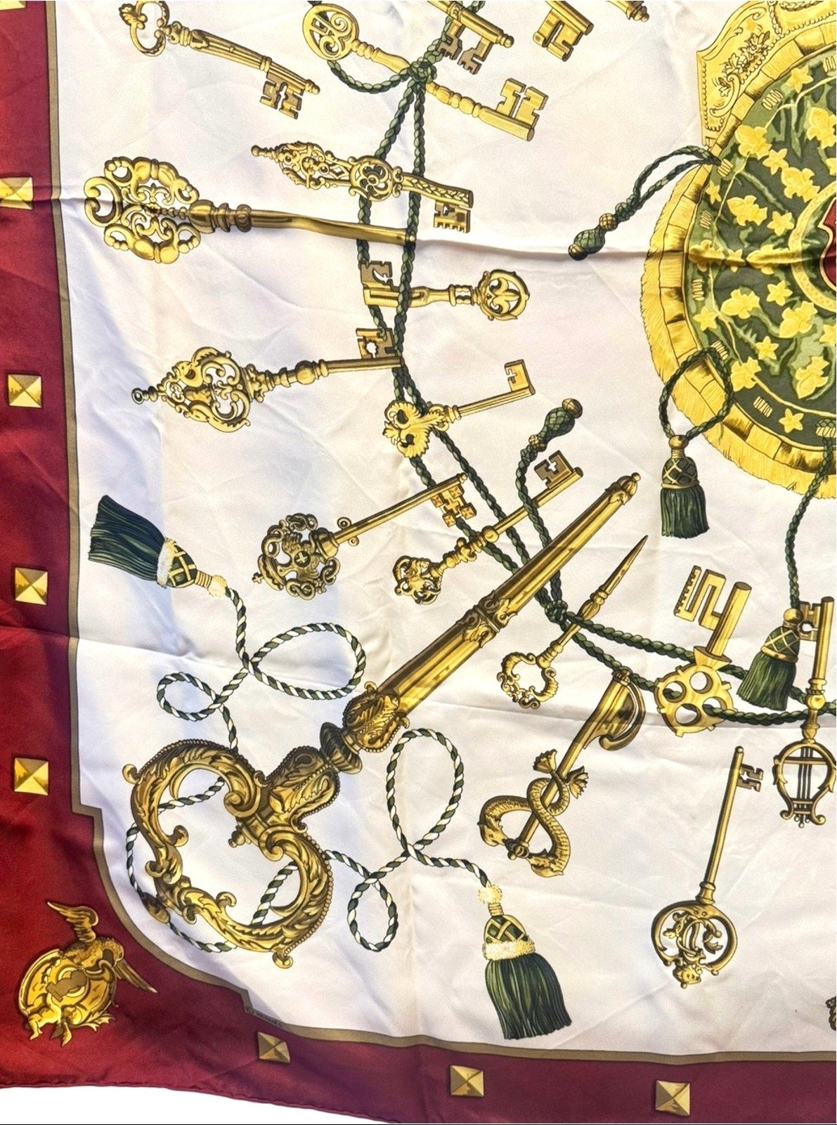Hermes Les Cles Carre 90 Silk Scarf - Burgundy