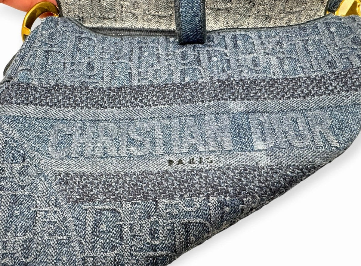 Christian Dior Denim Blue Oblique Embroidered Saddle Bag