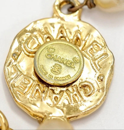 Chanel Vintage Gold-Plated Coin Medallion & Faux Pearl Necklace