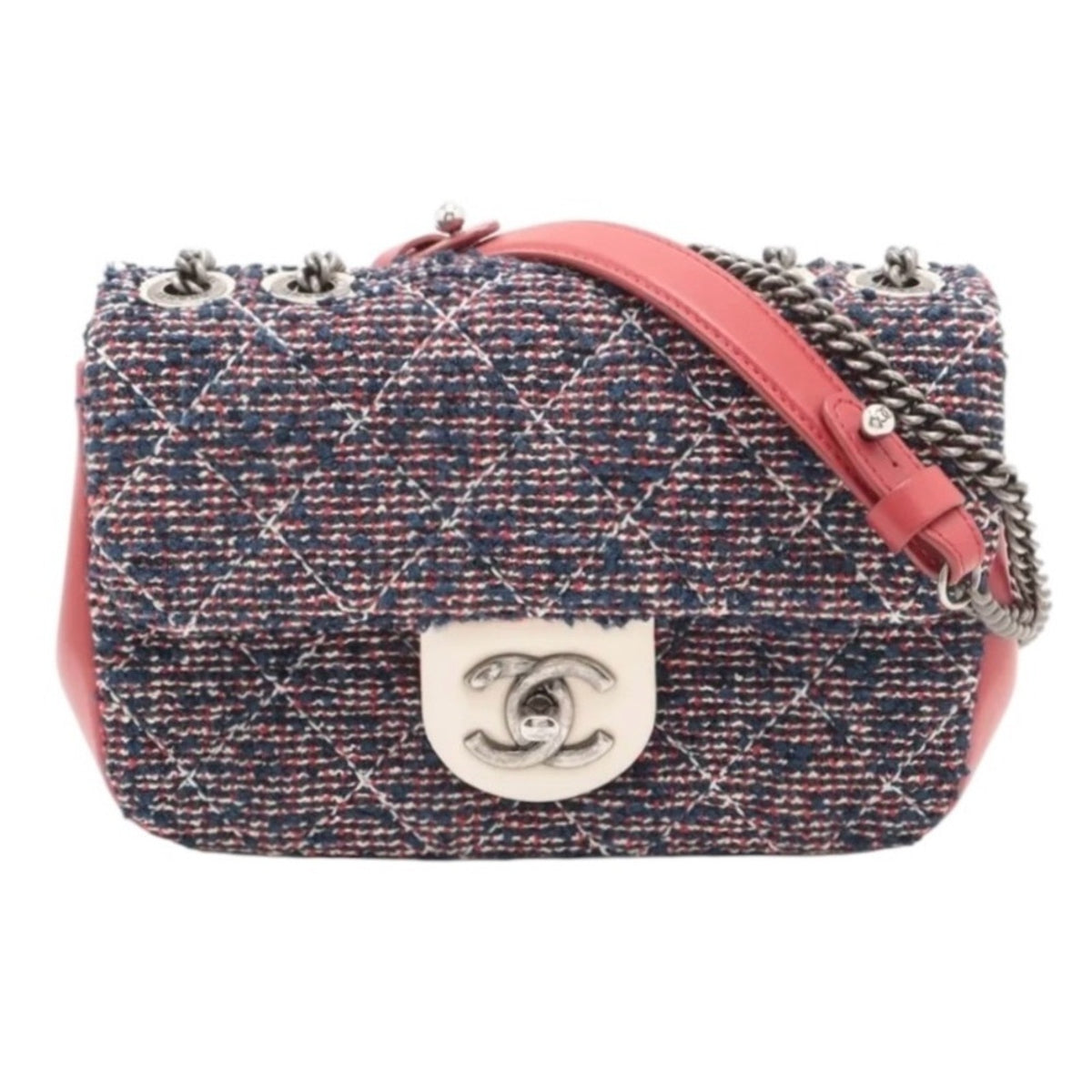 Chanel Tweed Quilted Mini Flap Bag - Red, Blue, White