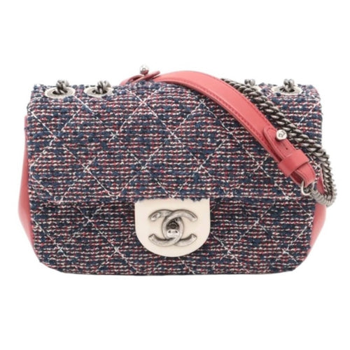 Chanel Tweed Quilted Mini Flap Bag - Red, Blue, White