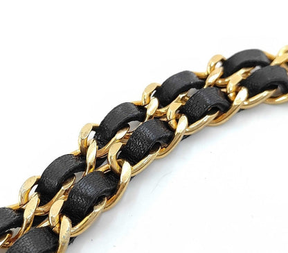 Chanel Black Leather Woven Gold-Plated Belt