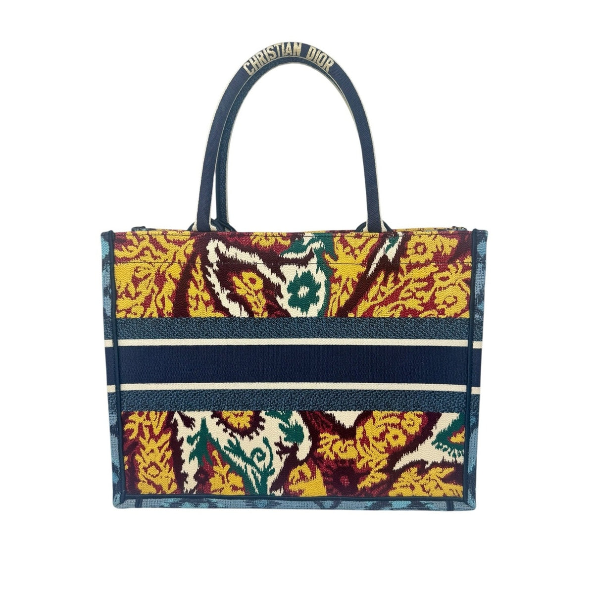 Christian Dior Medium Canvas Embroidered Paisley Book Tote, Blue Multicolor