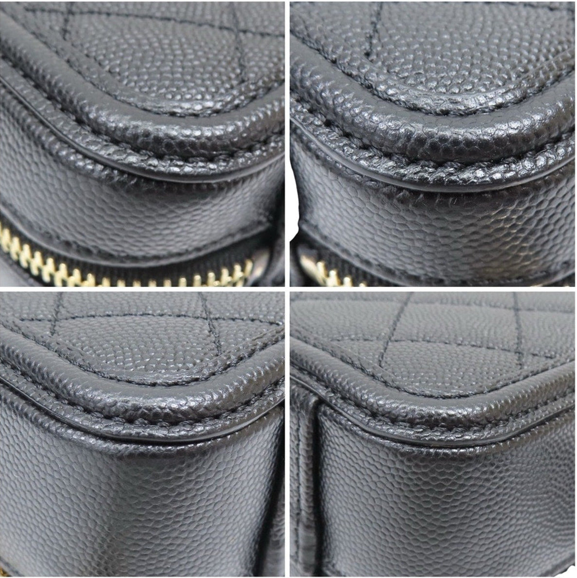 Chanel Black Quilted Caviar Leather CC Filigree Vanity Case Small