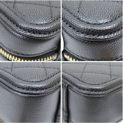 Chanel Black Quilted Caviar Leather CC Filigree Vanity Case Small