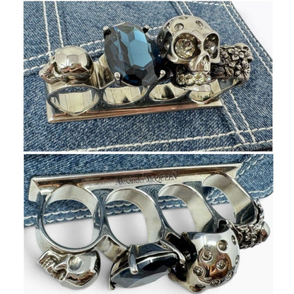 Alexander McQueen Denim Mini Jeweled Knuckle 2-Way Bag