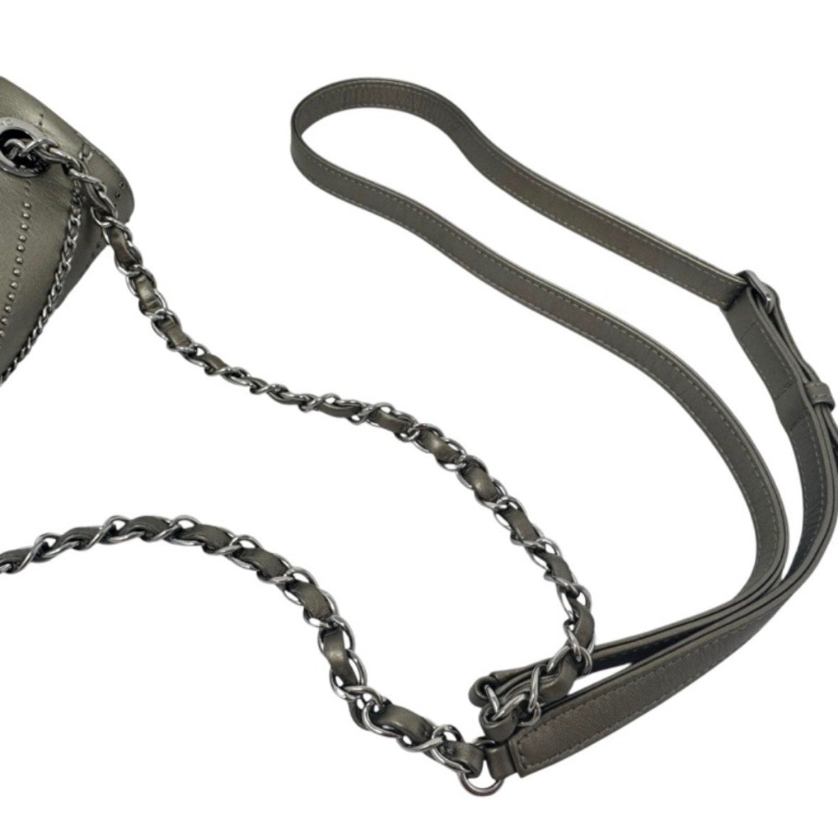 Chanel Metallic Grey Square Mini Flap Bag Chevron Quilted Leather