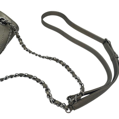 Chanel Metallic Grey Square Mini Flap Bag Chevron Quilted Leather