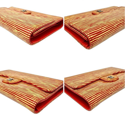 Chanel Red and Gold Stripe Patent Flap Wallet