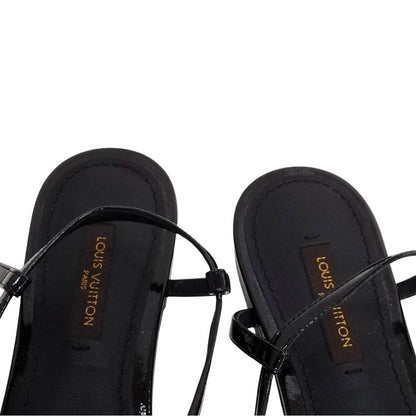 Louis Vuitton Black Patent Leather Flower Sling-Back Sandals - Size 35