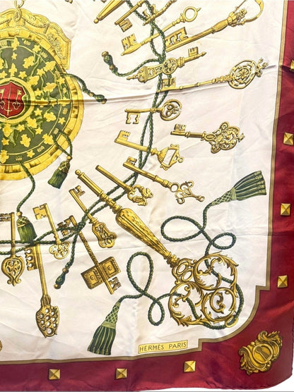 Hermes Les Cles Carre 90 Silk Scarf - Burgundy