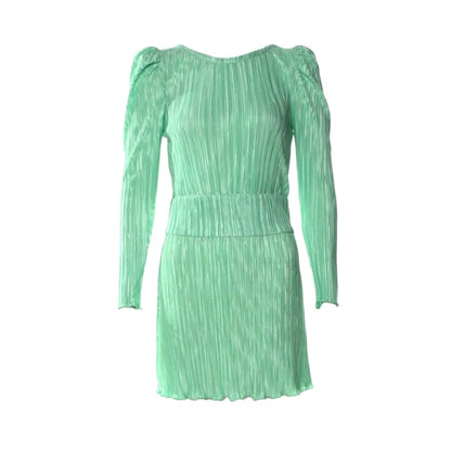 LoveShackFancy Green Pleated Long-Sleeve Mini Dress - Size 0