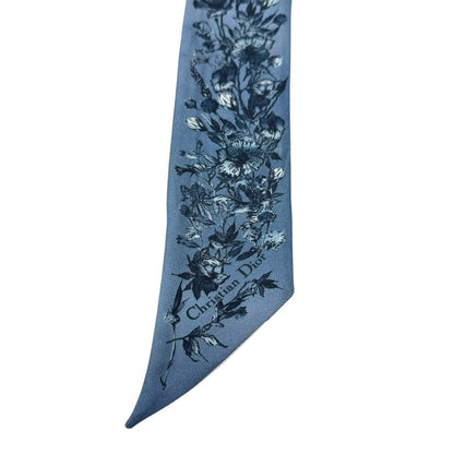 Christian Dior Blue Floral Mitzah Silk Scarf Twilly