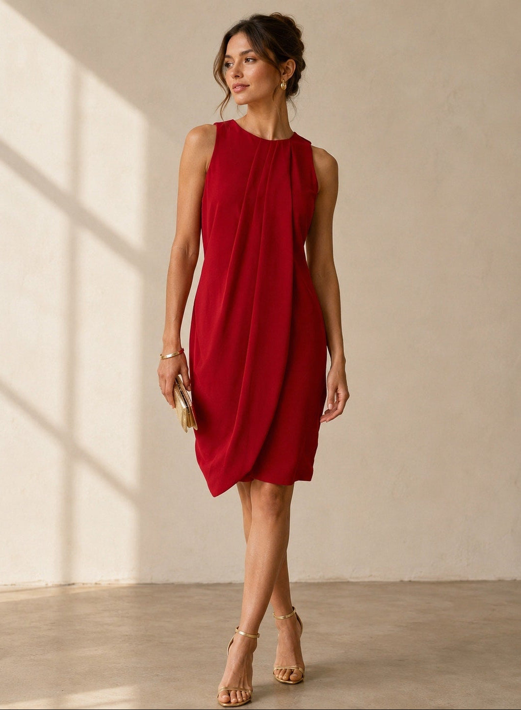 Max Mara Sleeveless Red Draped Cocktail Dress - US 4