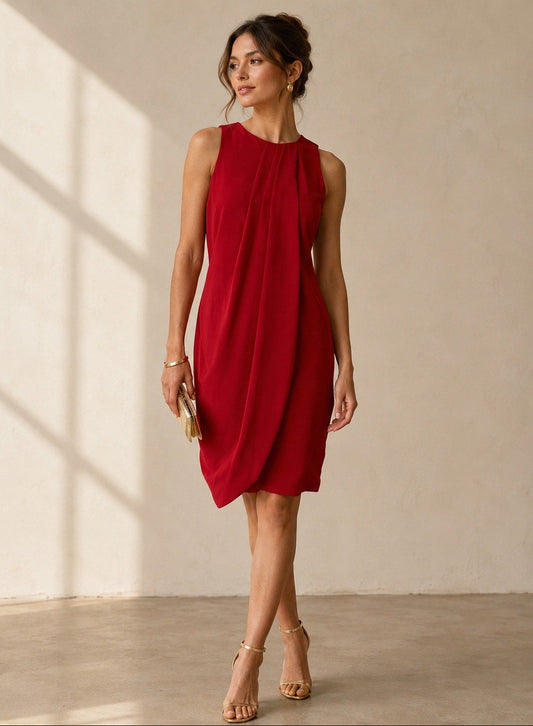 Max Mara Sleeveless Red Draped Cocktail Dress - US 4