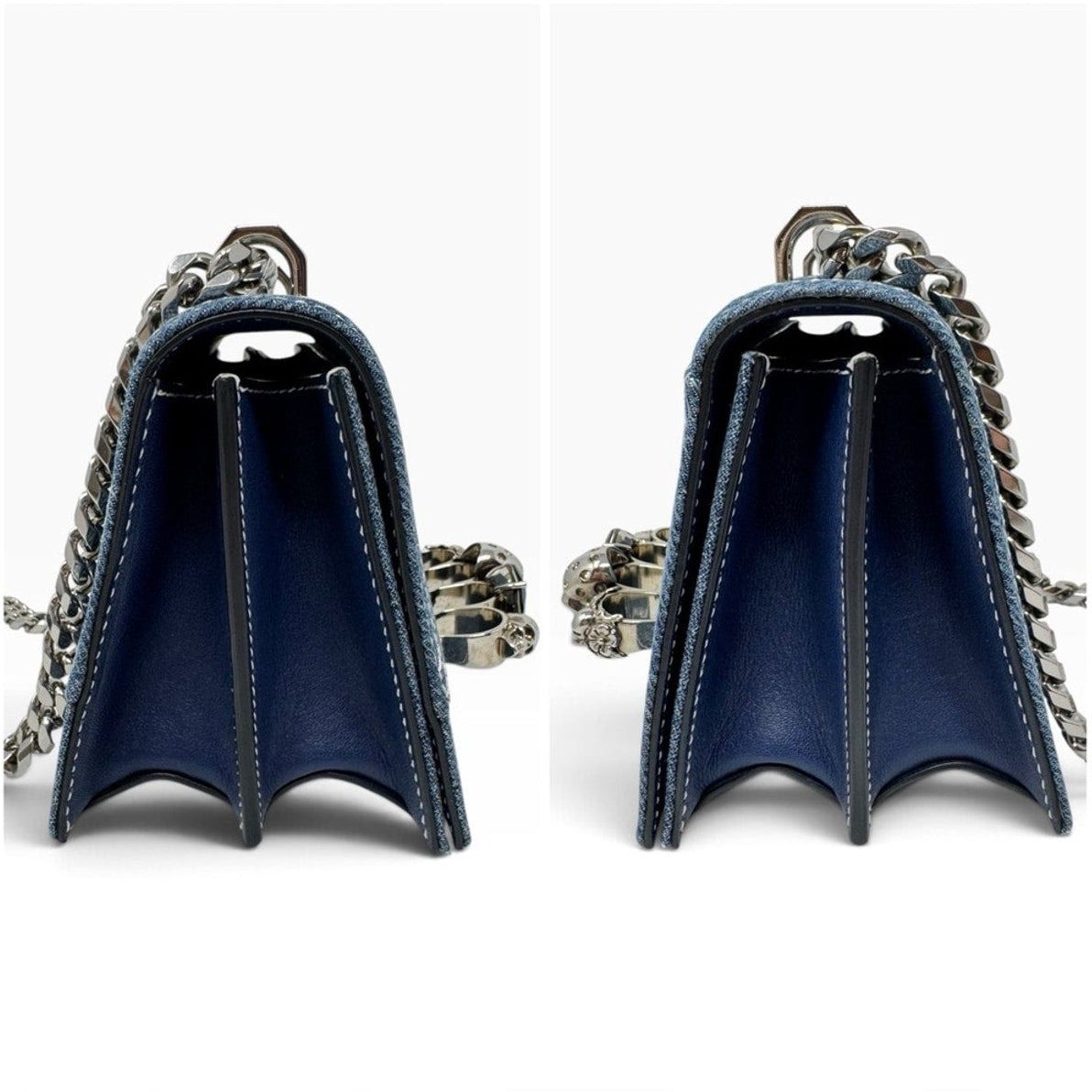 Alexander McQueen Denim Mini Jeweled Knuckle 2-Way Bag