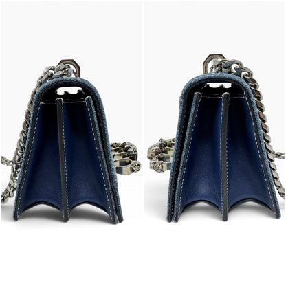 Alexander McQueen Denim Mini Jeweled Knuckle 2-Way Bag