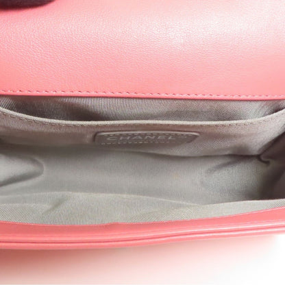 Chanel Pink Lambskin Leather Chevron Quilted Boy Bag Small