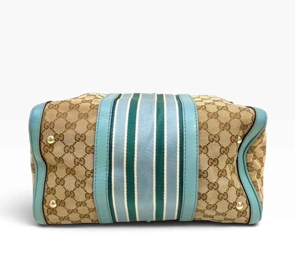 Gucci GG Canvas Web Stripe Boston Bag - Light Blue/Teal