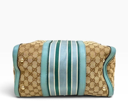 Gucci GG Canvas Web Stripe Boston Bag - Light Blue/Teal