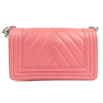 Chanel Pink Lambskin Leather Chevron Quilted Boy Bag Small
