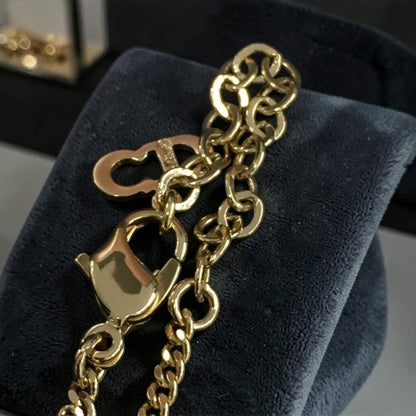 Christian Dior Gold-Tone and Rhinestone Circular Logo Necklace