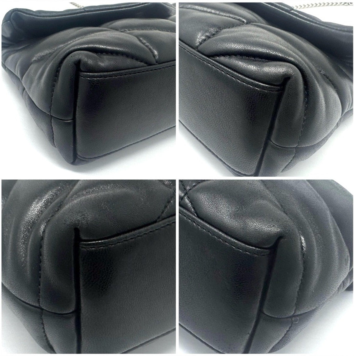Saint Laurent Black Leather Quilted Toy Loulou Puffer with Silver YSL