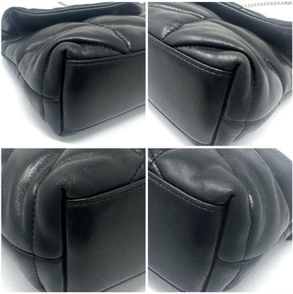 Saint Laurent Black Leather Quilted Toy Loulou Puffer with Silver YSL