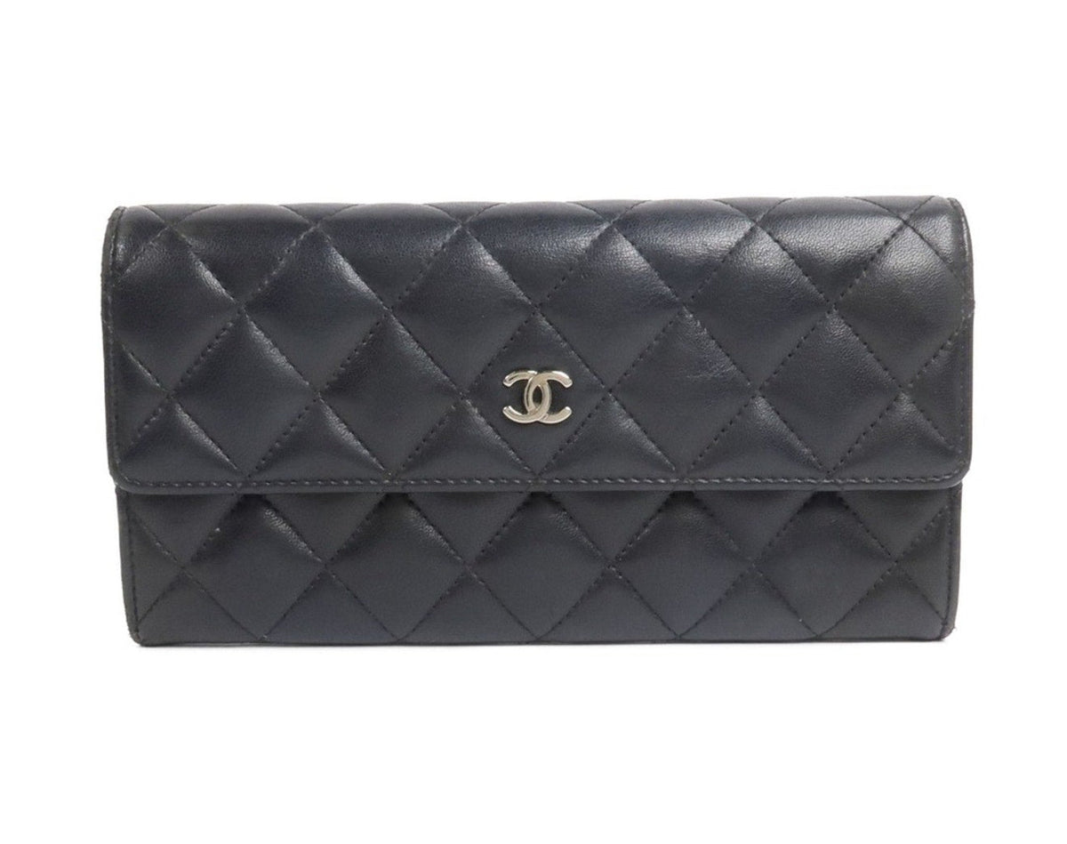 Chanel Black Quilted Lambskin Leather Flap Wallet