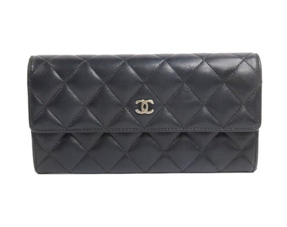 Chanel Black Quilted Lambskin Leather Flap Wallet