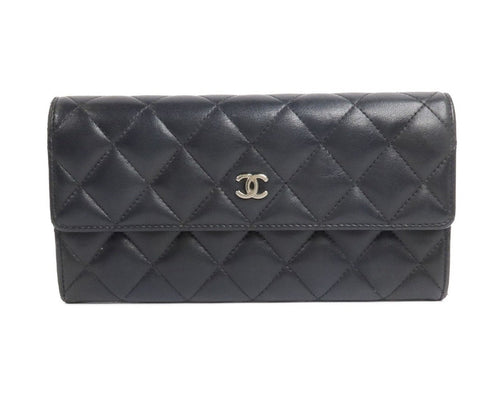 Chanel Black Quilted Lambskin Leather Flap Wallet