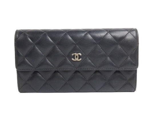 Chanel Black Quilted Lambskin Leather Flap Wallet