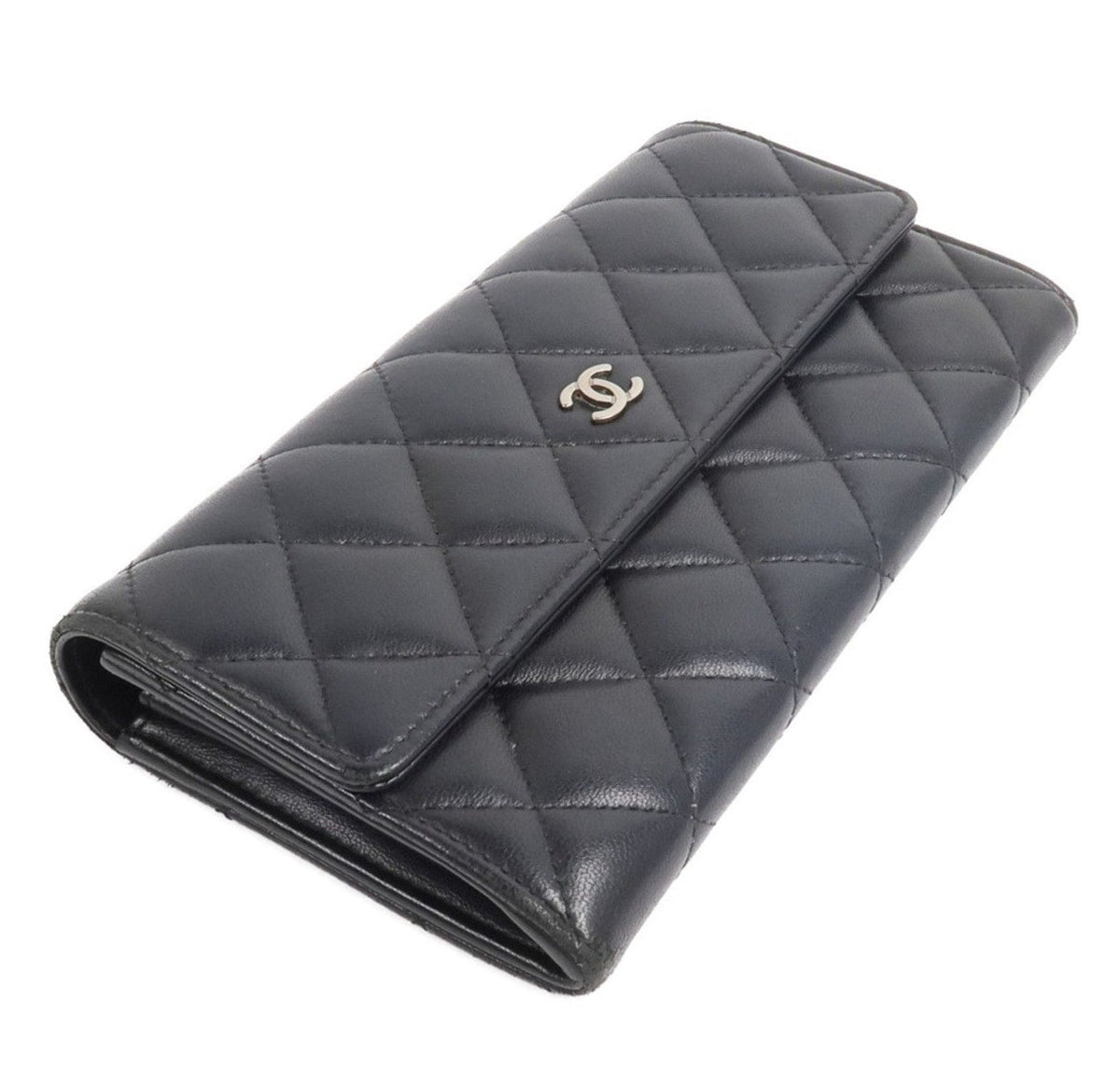 Chanel Black Quilted Lambskin Leather Flap Wallet
