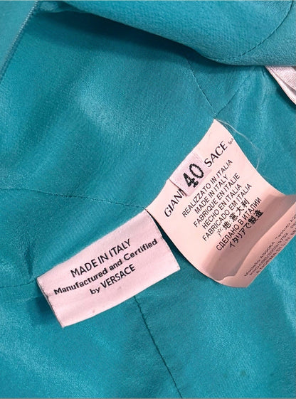 Versace Teal Laser-Cut Mini Dress - US 4