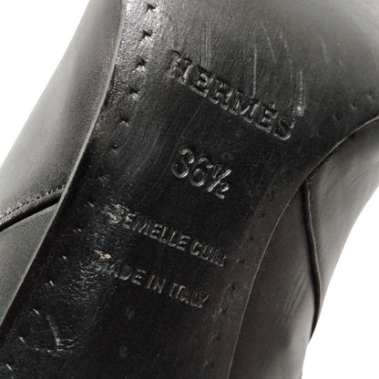 Hermes Black Leather Knee-High Boots - Size 36.5